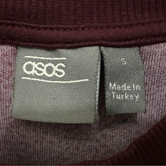 256 ASOS | NWOT Turkey Burgundy Green Velvet Stripe Sweatshirt Pullover (Size S) - Picture 4 of 14